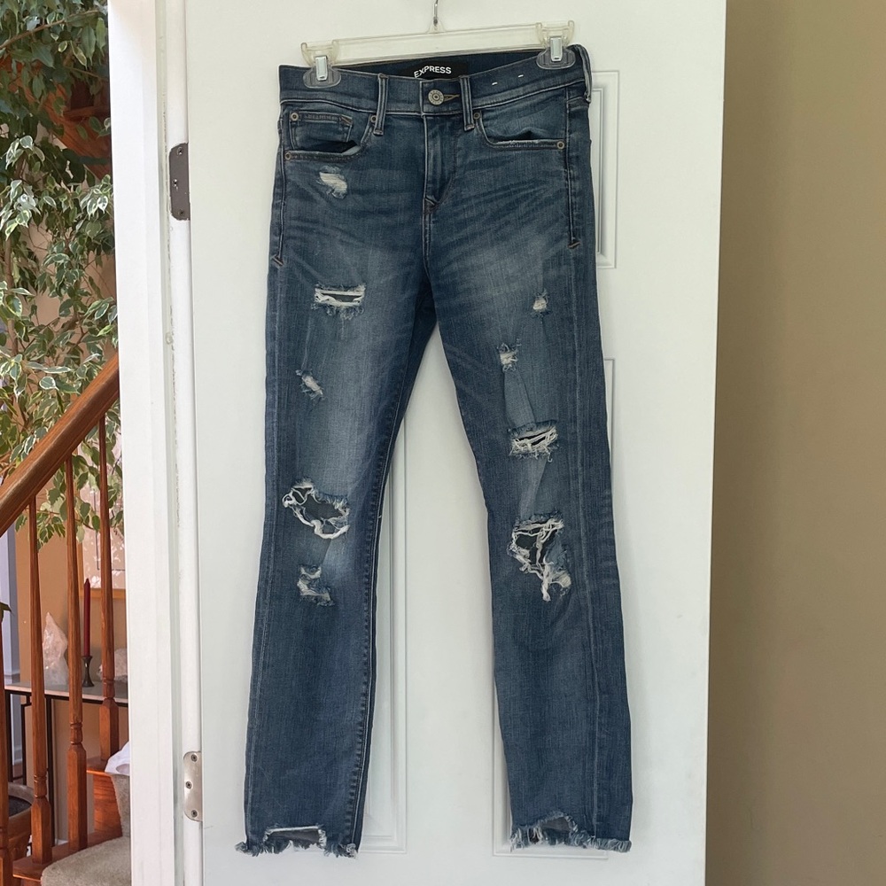 Express Ripped Skinny Ankle Mid Rise Jeans